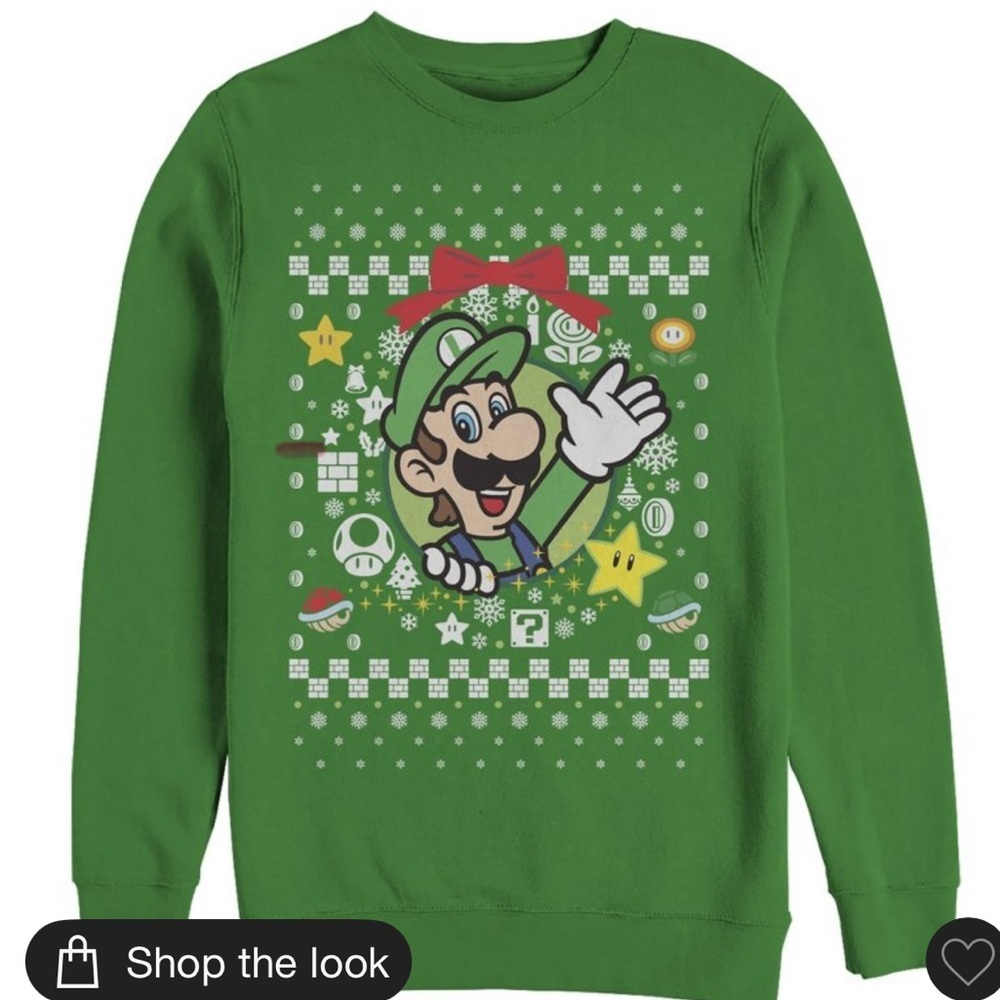Men's Nintendo Ugly Christmas Luigi Wreath Sweatshirt - Kelly Green - Medium